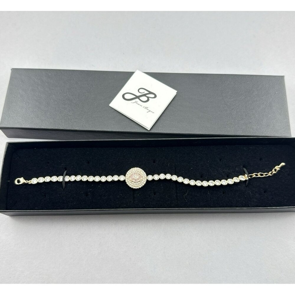 Joan Boyce Bracelet Evil Eye Angel Eye Talisman Rose Gold Tone Rhinestone Bezel
